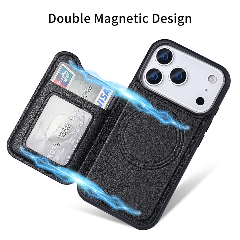 For Magsafe Magnetic Flip Leat - Leather Wallet Card Holder Phone Cover ulasan dan harga