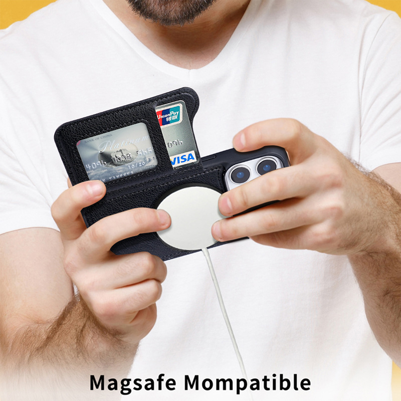 For Magsafe Magnetic Flip Leat - Leather Wallet Card Holder Phone Cover ulasan dan harga