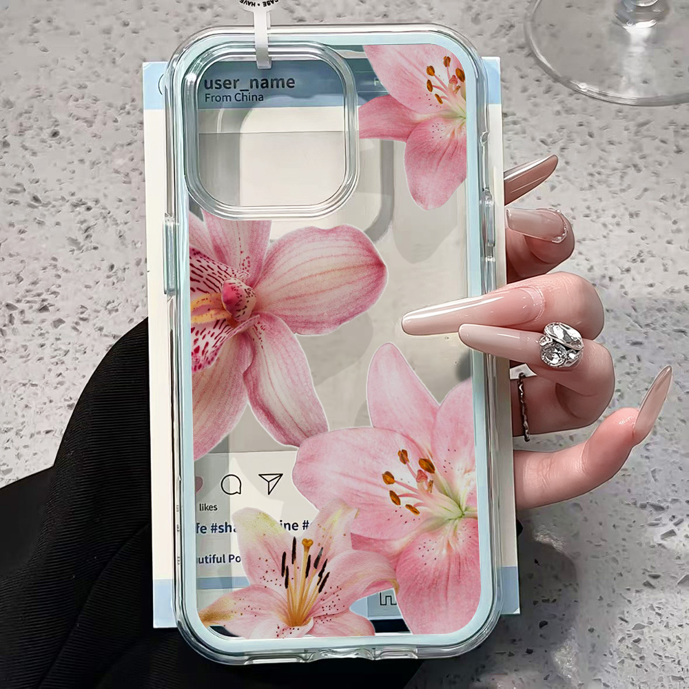 Pink Lily Flower Clear Phone C - Clear Shockproof Bumper Case ulasan dan harga